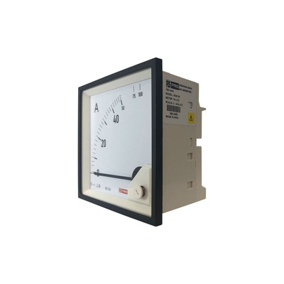 RS PRO Analogue Panel Ammeter 10 (Input) A, 100 (Scle) A, 50/5 (CT) A AC, 92mm x 92mm, 1 % Moving Iron