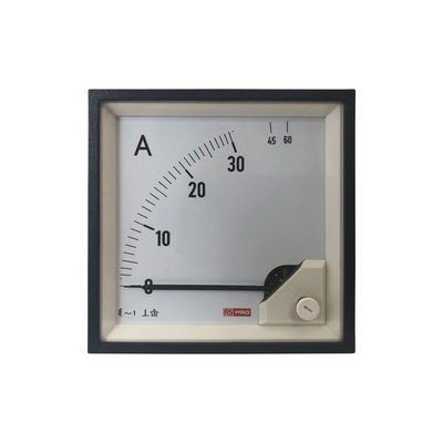 RS PRO Analogue Panel Ammeter 60 (Input)A AC, 92mm x 92mm, 1 % Moving Iron