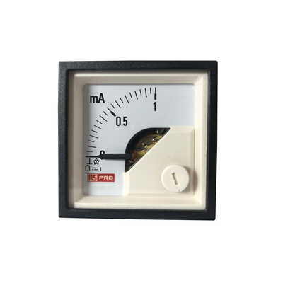 RS PRO Analogue Panel Ammeter 1 (Input)mA DC, 45mm x 45mm, 1 % Moving Coil