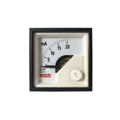 RS PRO Analogue Panel Ammeter 20 (Input)mA DC, 45mm x 45mm, 1 % Moving Coil
