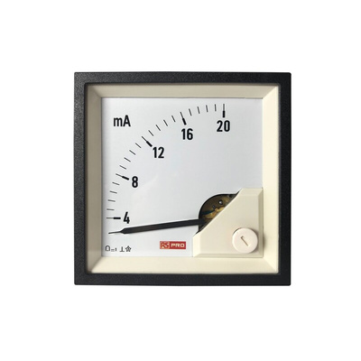 RS PRO Analogue Panel Ammeter 20 (Input)mA DC, 68mm x 68mm, 1 % Moving Coil
