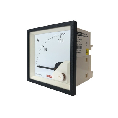 RS PRO Analogue Panel Ammeter 0/100A For Shunt 75mV DC, 68mm x 68mm, 1 % Moving Coil