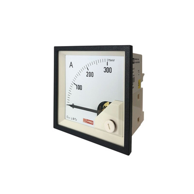 RS PRO Analogue Panel Ammeter 0/300A For Shunt 75mV DC, 68mm x 68mm, 1 % Moving Coil