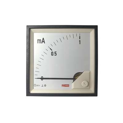 RS PRO Analogue Panel Ammeter 1 (Input)mA DC, 92mm x 92mm, 1 % Moving Coil