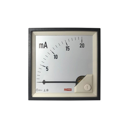 RS PRO Analogue Panel Ammeter 20 (Input)mA DC, 92mm x 92mm, 1 % Moving Coil