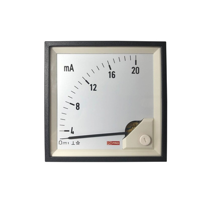 RS PRO Analogue Panel Ammeter 20 (Input)mA DC, 92mm x 92mm, 1 % Moving Coil