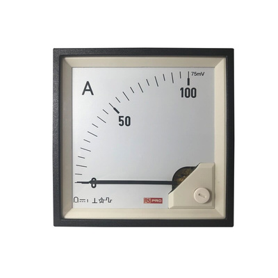 RS PRO Analogue Panel Ammeter 0/100A For Shunt 75mV DC, 92mm x 92mm, 1 % Moving Coil