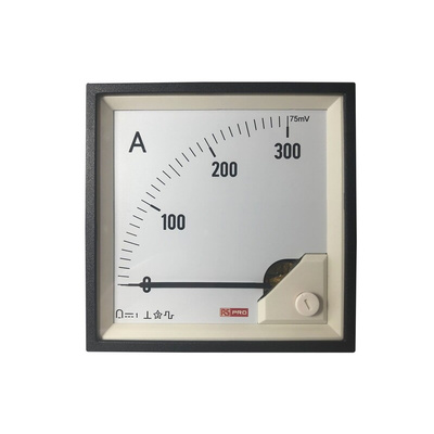 RS PRO Analogue Panel Ammeter 0/300A For Shunt 75mV DC, 92mm x 92mm, 1 % Moving Coil