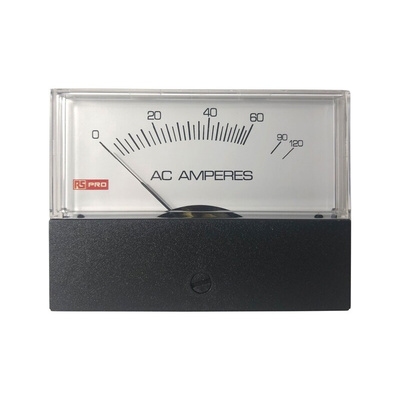 RS PRO Analogue Panel Ammeter 10 (Input) A, 120 (Scale) A AC, 76mm x 74mm, ±1.5 %