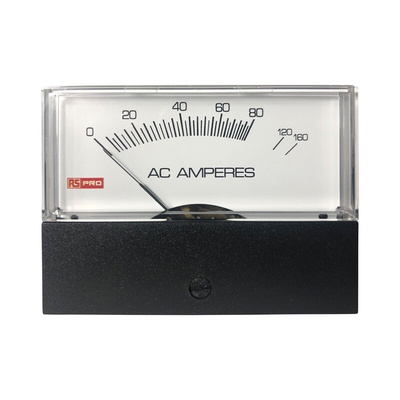 RS PRO Analogue Panel Ammeter 10 (Input) A, 160 (Scale) A AC, 76mm x 74mm, ±1.5 %