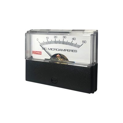 RS PRO Analogue Panel Ammeter 50 (Input)μA DC, 57mm x 44mm, ±1.5 % Moving Coil