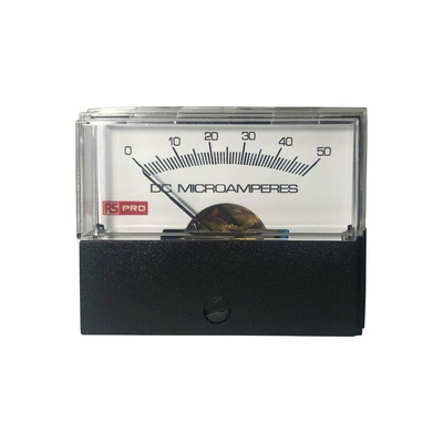 RS PRO Analogue Panel Ammeter 50 (Input)μA DC, 57mm x 44mm, ±1.5 % Moving Coil