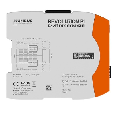 Kunbus RevPi Connect+, Industrial Computer, 20W, 1.2 GHz Quad-Core, BCM2837 1.2 GHz, 1 GB (RAM), 8 GB (Flash), 4 Linux