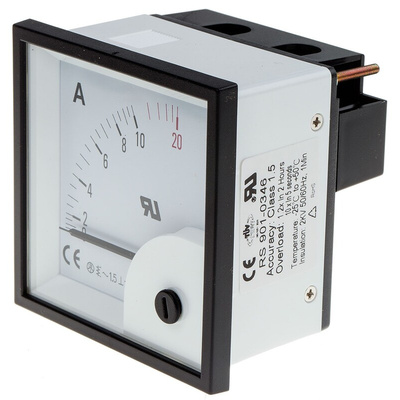 RS PRO Analogue Panel Ammeter 10A AC, 68mm x 68mm, ±1.5 % Moving Iron