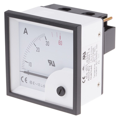 RS PRO Analogue Panel Ammeter 30A AC, 68mm x 68mm, ±1.5 % Moving Iron