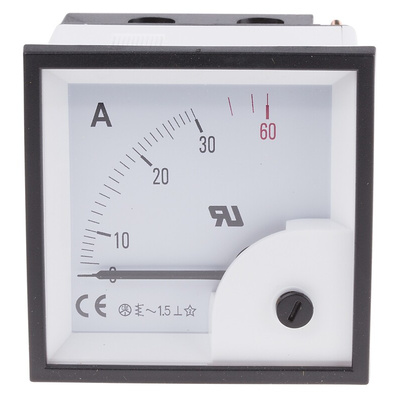 RS PRO Analogue Panel Ammeter 30A AC, 68mm x 68mm, ±1.5 % Moving Iron