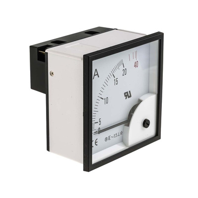 RS PRO Analogue Panel Ammeter 40A AC, 92mm x 92mm, ±1.5 % Moving Iron