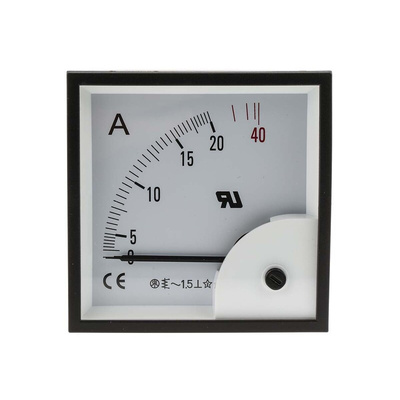 RS PRO Analogue Panel Ammeter 40A AC, 92mm x 92mm, ±1.5 % Moving Iron
