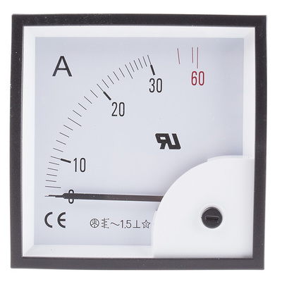 RS PRO Analogue Panel Ammeter 30A AC, 92mm x 92mm, ±1.5 % Moving Iron