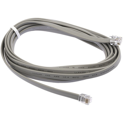 RS PRO Grey 3m Telephone Extension Cable Male RJ12 Male RJ12 PVC