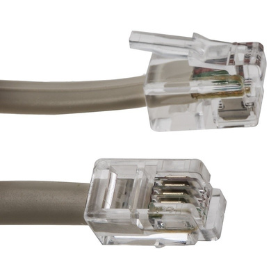 RS PRO Cream Telephone Extension Cable Male RJ9(4/4) to Male RJ9(4/4)
