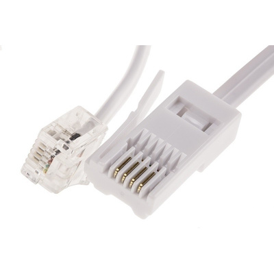 RS PRO White 3m Telephone Extension Cable Male RJ11 to Male BT