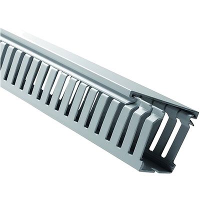 RS PRO Grey Slotted Panel Trunking - Open Slot, W100 mm x D100mm, L2m, PVC