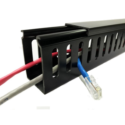 RS PRO Black Slotted Panel Trunking - Open Slot, W25 mm x D30mm, L1m, PVC