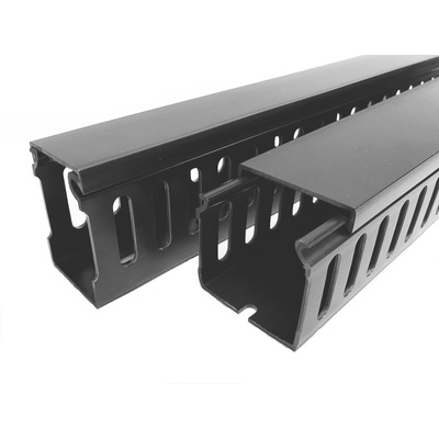 RS PRO Black Slotted Panel Trunking - Open Slot, W80 mm x D60mm, L2m, PVC