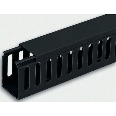 RS PRO Black Slotted Panel Trunking - Open Slot, W25 mm x D60mm, L2m, PVC