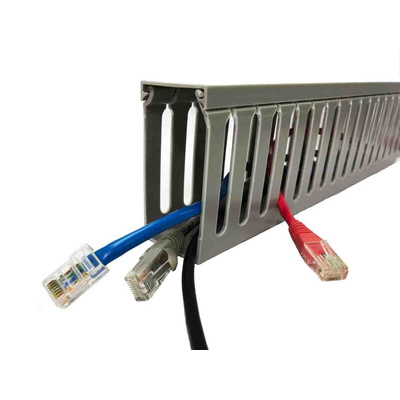 RS PRO Grey Slotted Panel Trunking - Open Slot, W25 mm x D25mm, L1m, PVC
