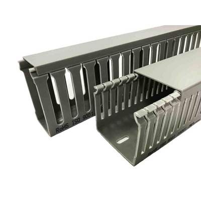 RS PRO Grey Slotted Panel Trunking - Open Slot, W25 mm x D25mm, L1m, PVC