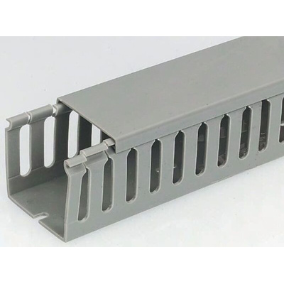 RS PRO Grey Slotted Panel Trunking - Open Slot, W100 mm x D100mm, L1m, PVC