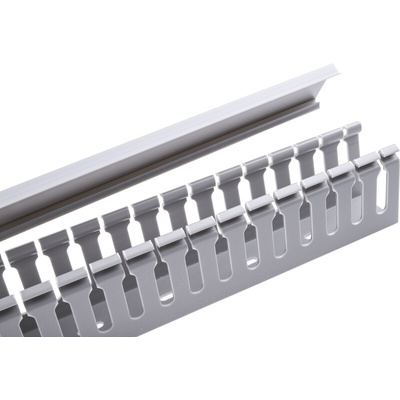 RS PRO Grey Slotted Panel Trunking - Open Slot, W40 mm x D60mm, L1m, PVC