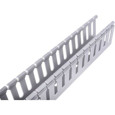 RS PRO Grey Slotted Panel Trunking - Open Slot, W40 mm x D60mm, L1m, PVC