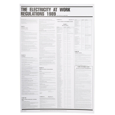 RS PRO Regulation Safety Wall Chart, PVC, English, 840 mm, 570mm