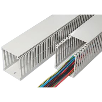 SES Sterling GN-HF-A6/4 Grey Slotted Panel Trunking - Open Slot, W80 mm x D80mm, L2m, Halogen Free PC/ABS