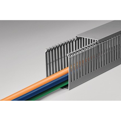 HellermannTyton HTWD-PN Grey Slotted Panel Trunking - Open Slot, W120 mm x D60mm, L2m, PVC