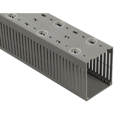 HellermannTyton HTWD-PN Grey Slotted Panel Trunking - Open Slot, W80 mm x D100mm, L2m, PVC