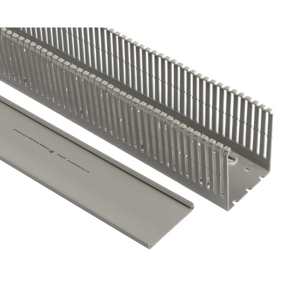 HellermannTyton HTWD-PN Grey Slotted Panel Trunking - Open Slot, W80 mm x D100mm, L2m, PVC