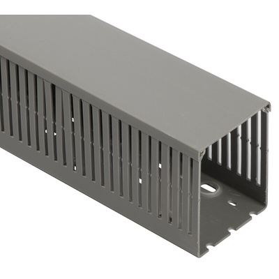 HellermannTyton HTWD-PN Grey Slotted Panel Trunking - Open Slot, W80 mm x D100mm, L2m, PVC