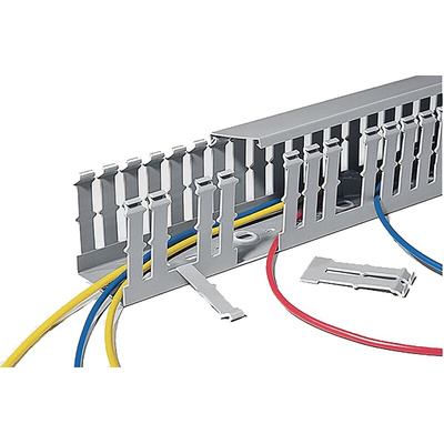 HellermannTyton HTWD-PW Grey Slotted Panel Trunking - Open Slot, W80 mm x D80mm, L2m, PVC