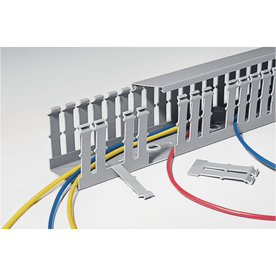 HellermannTyton HTWD-PW Grey Slotted Panel Trunking - Open Slot, W40 mm x D100mm, L2m, PVC