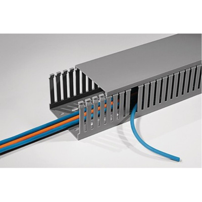 HellermannTyton HTWD-PD Grey Slotted Panel Trunking - Open Slot, W50 mm x D100mm, L2m, PVC