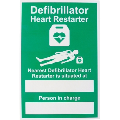 RS PRO Rigid Plastic, Defibrillator Heart Restarter-Text, English Sign