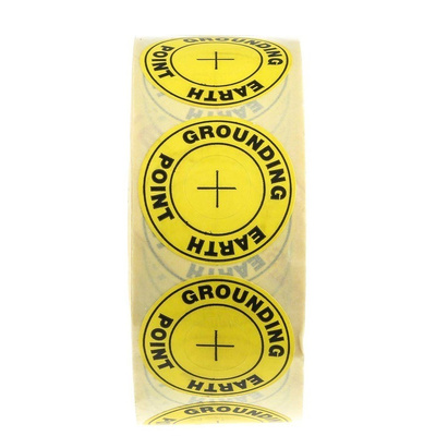 RS PRO Yellow Vinyl ESD Label, Earth Ground Point-Text 36mm