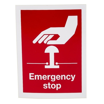 RS PRO Vinyl Red Safe Conditions Label, Emergency Stop, English