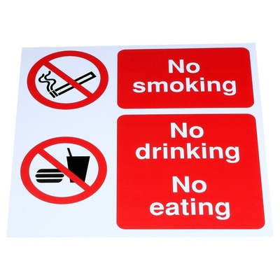 PP No Smoking Prohibition Sign, No Eating, No Smoking, English