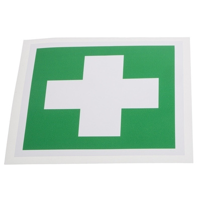 RS PRO Vinyl Green/White First Aid Label, 100 x 100mm