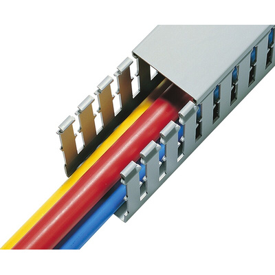 HellermannTyton Grey Slotted Panel Trunking - Open Slot, W40 mm x D60mm, L2m, PVC